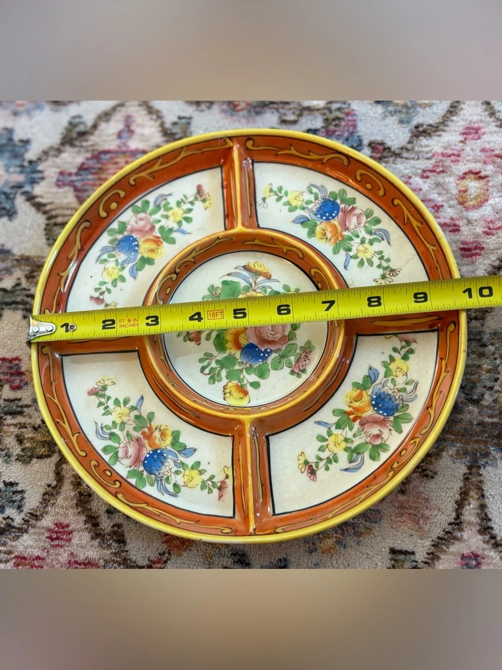 Vintage Japanese Moriyama Mori-Machi Hand-Painted Divided Relish Serving Plate